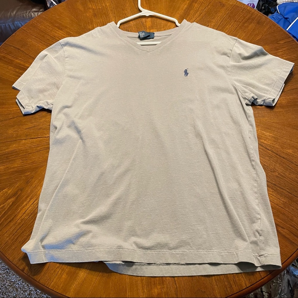 POLO RALPH LAUREN GREY & NAVY CREW NECK SS SHIRT MENS LARGE